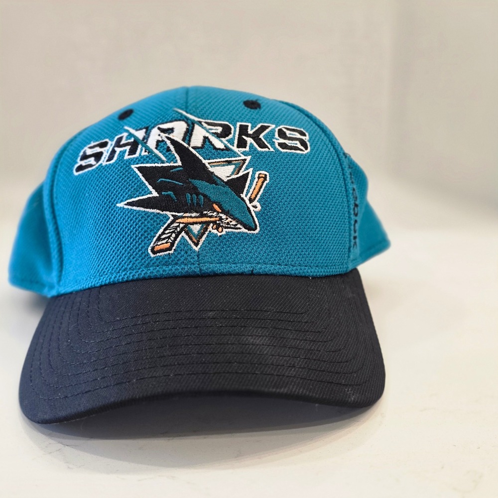 San Jose Sharks Reebok Center Ice Hat Teal Black FitMax 70 Stretch L/XL‎ NHL Cap